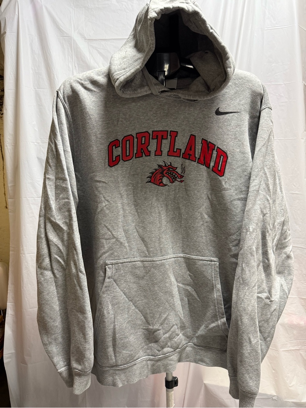 Nike SUNY Cortland Red Dragons Hoodie XXL Gray Fleece Pullover Sweatshirt